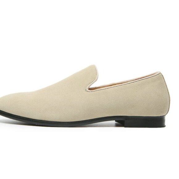 Santimon Mens US 8, 11 Beige Suede Casual Plain Loafers for Formal Occasions Wed - Picture 2 of 13